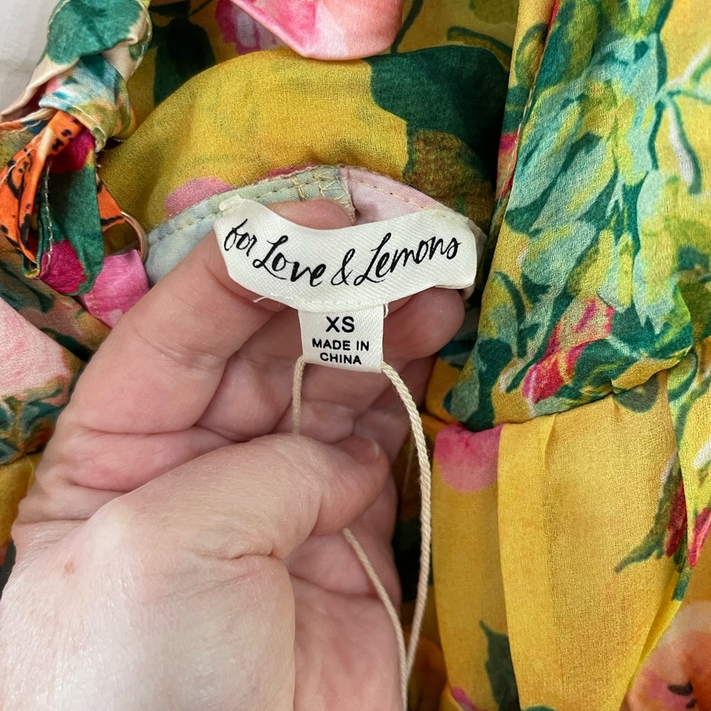 New with tags! Madison For Love And Lemons Yellow Pink Asymmetrical Sundress - Picture 7 of 9